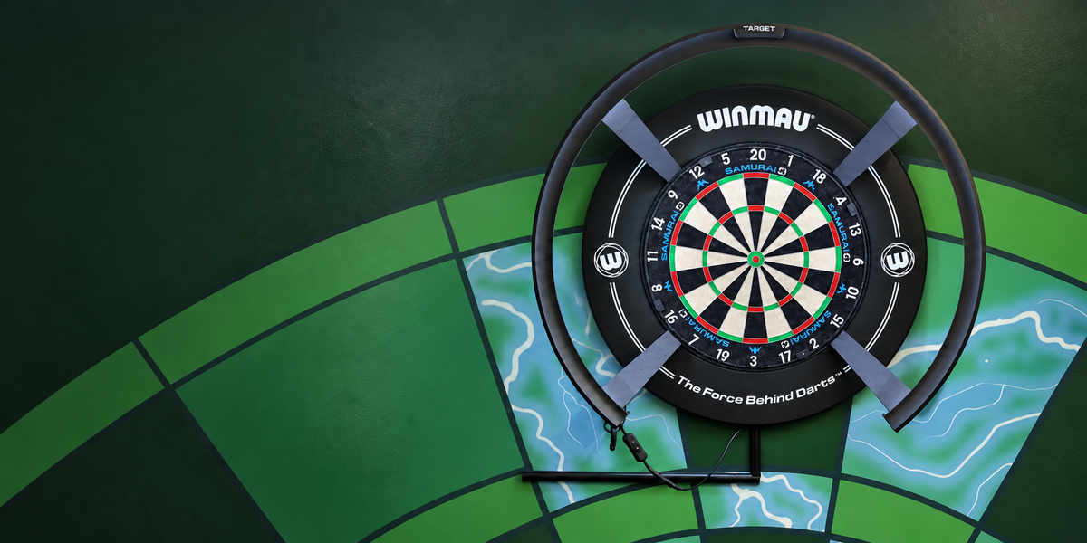 Dartboard and lighting setup at NextGen Darts in Sheffield