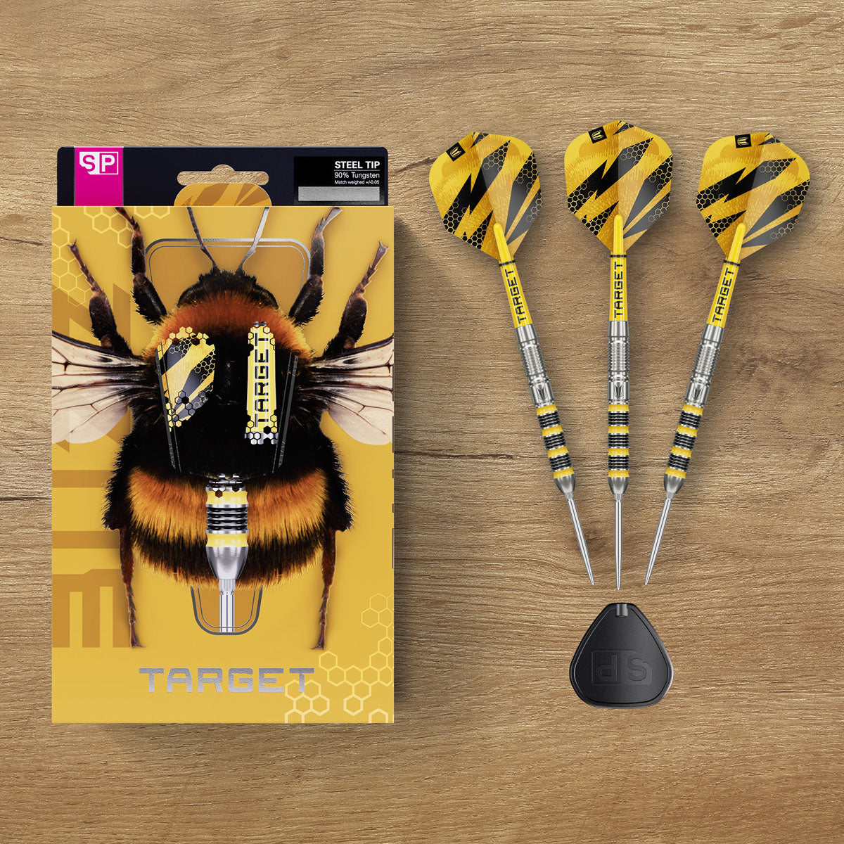 Target Buzz SP01 90% Swiss Point steel-tip darts – lifestyle image