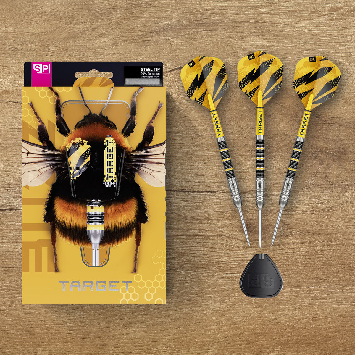 Target Buzz SP02 90% Swiss Point steel-tip darts – lifestyle image