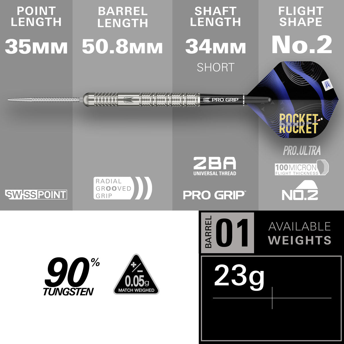 Target Justin Hood 90% Swiss Point steel-tip darts – barrel dimensions and specifications