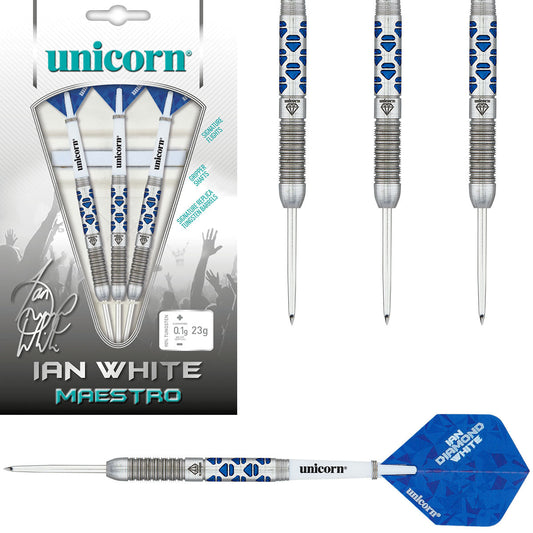 Ian White Phase 2 Maestro 90% Tungsten Steel Tip Darts by Unicorn - Hand Signed