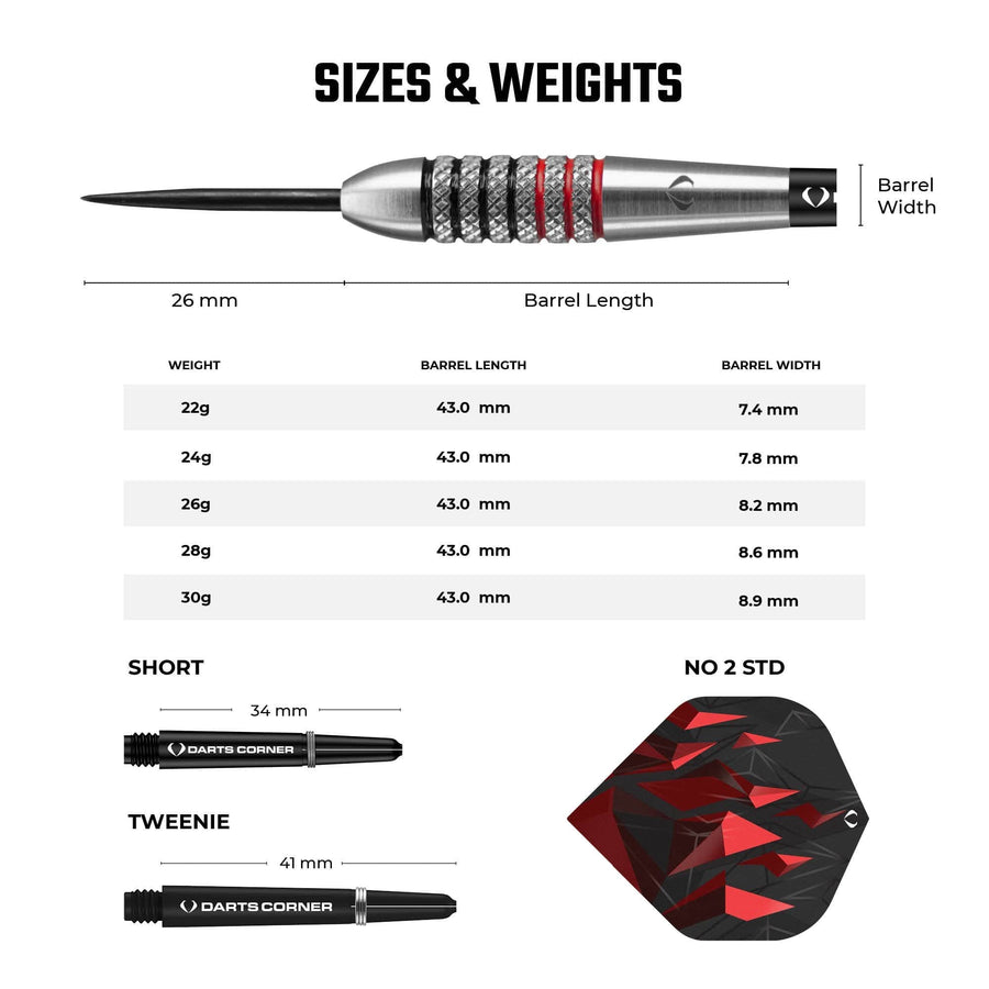 Astrofire knurled steel-tip darts sizes and weights guide