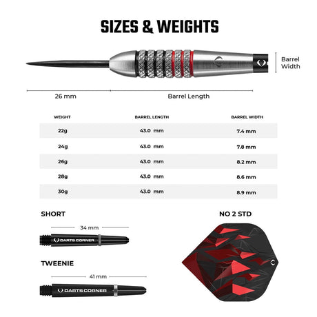 Astrofire knurled steel-tip darts sizes and weights guide