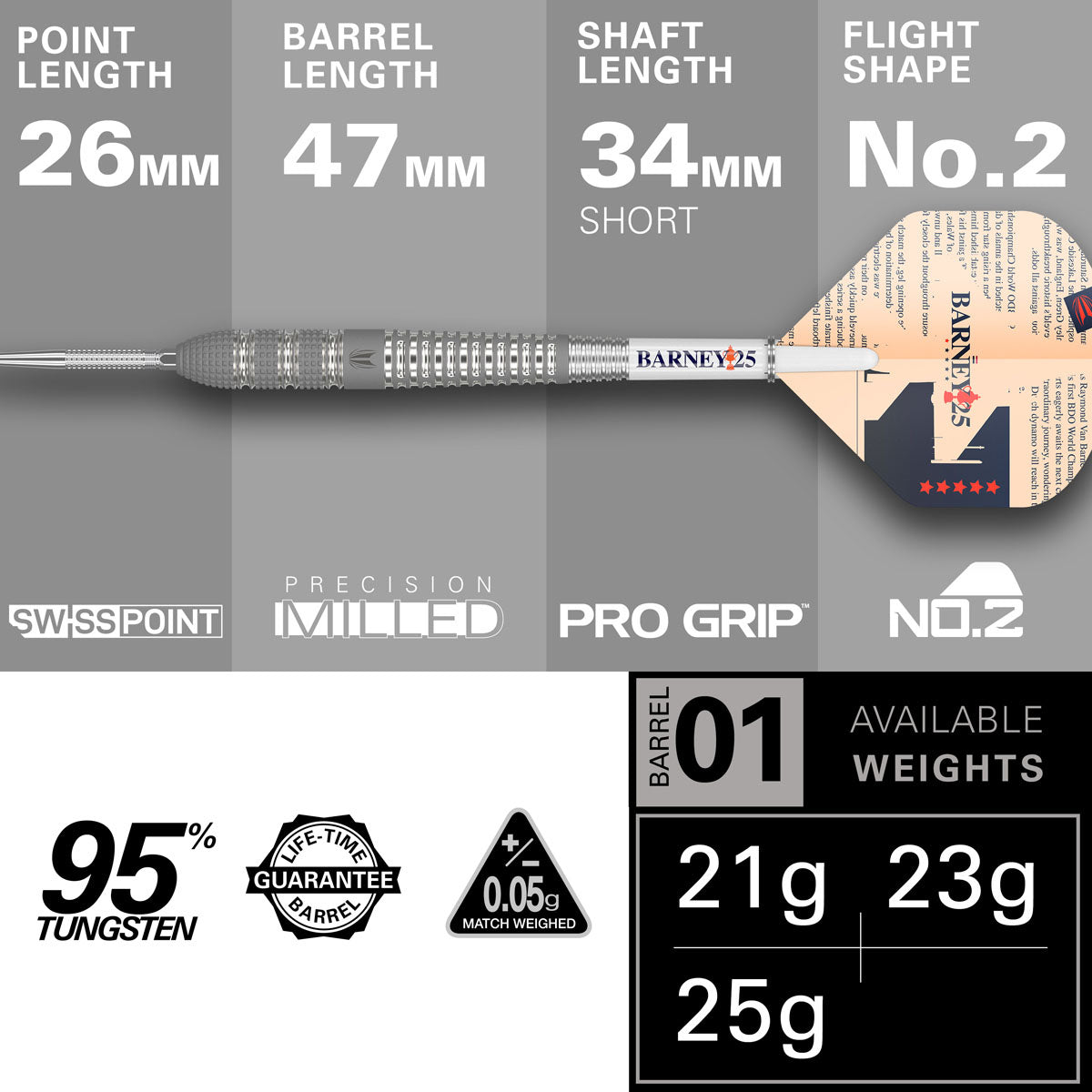 Barney 25 darts – specifications