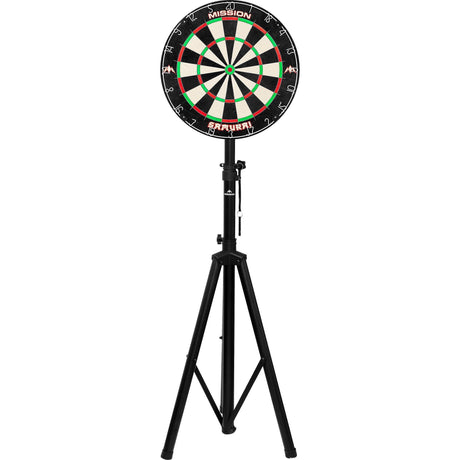 Mission RotaPro DM03 travel stand assembled with dartboard