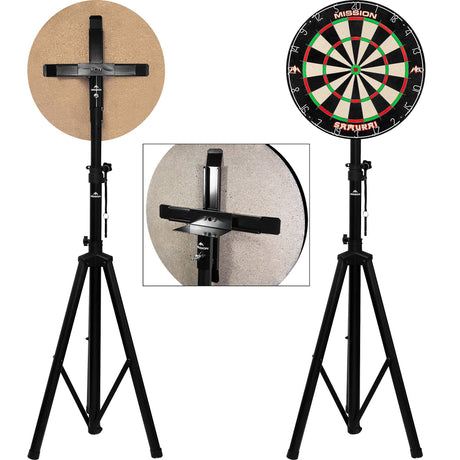 Mission RotaPro DM03 travel dartboard stand detail collage
