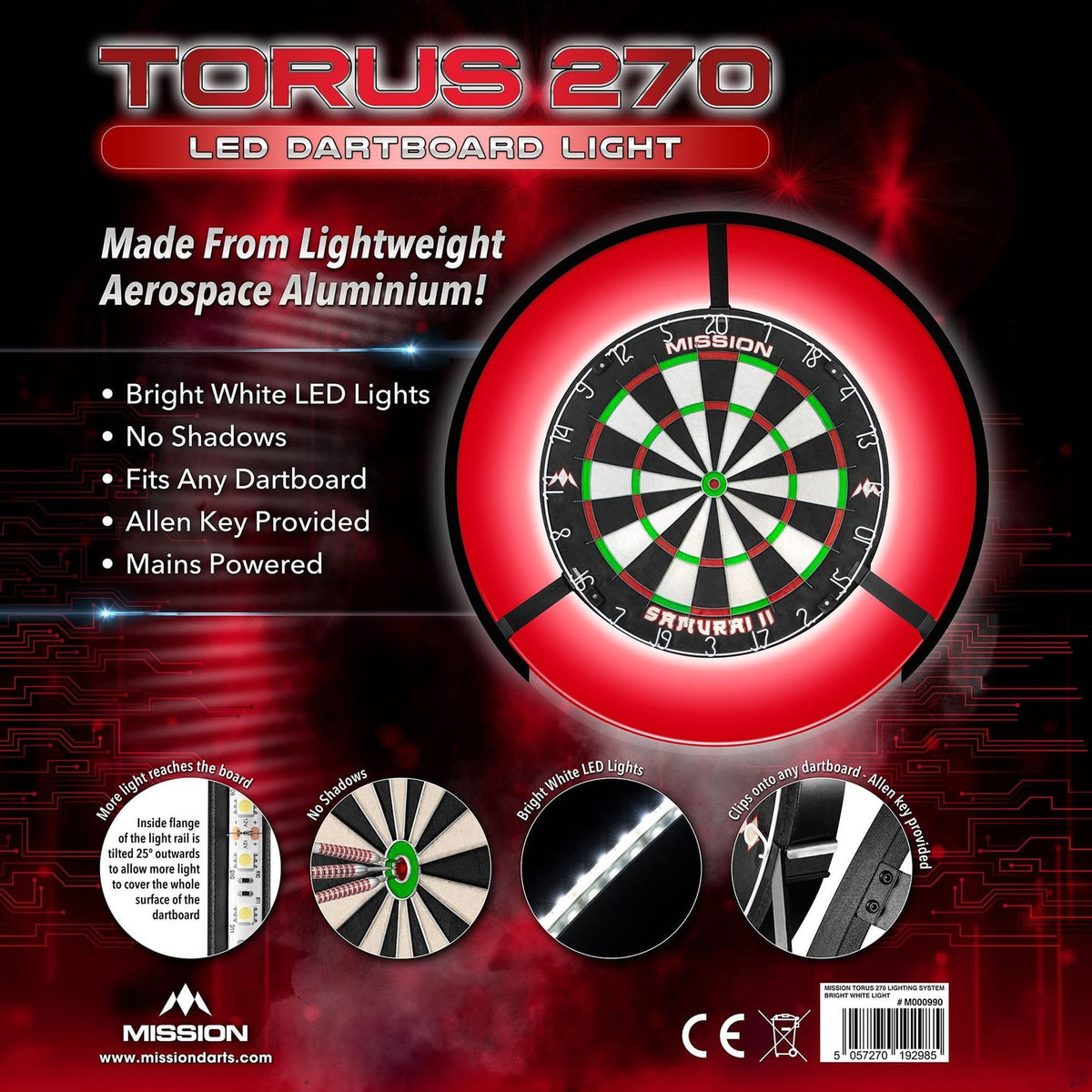 Mission Torus 270 dartboard light installed view