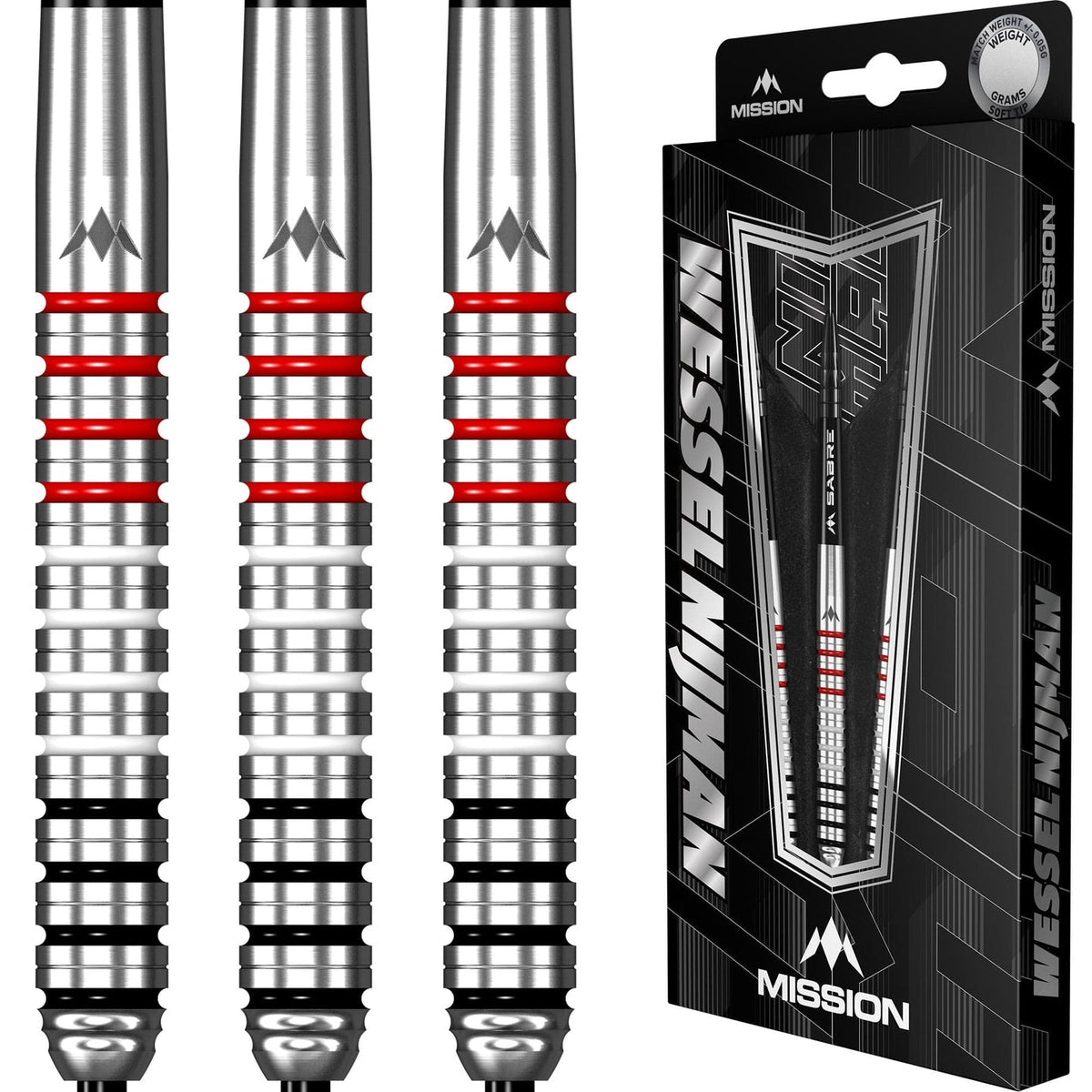 Mission Wessel Nijman 95% steel-tip darts detail view