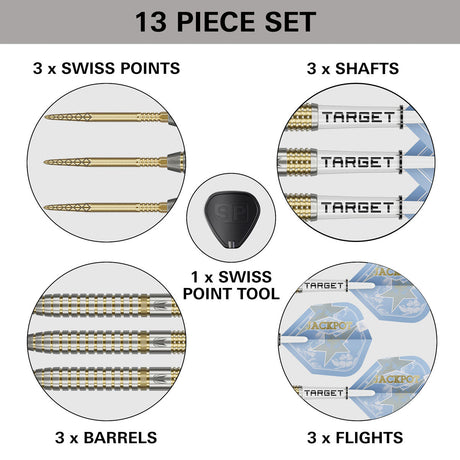 Target Adrian Lewis Showdown 95% Swiss Point steel-tip darts – box contents