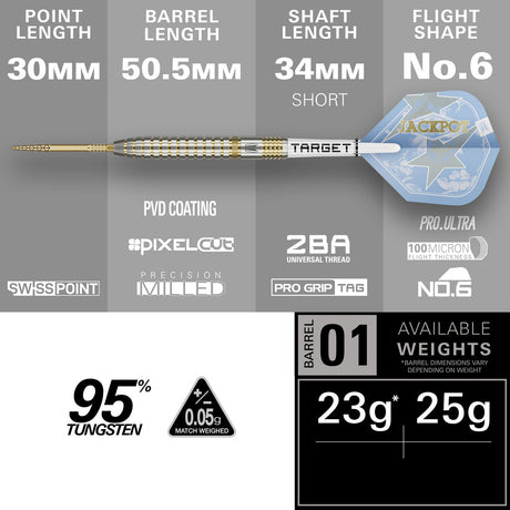 Target Adrian Lewis Showdown 95% Swiss Point steel-tip darts – barrel dimensions and specifications