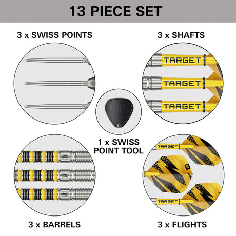 Target Buzz SP01 90% Swiss Point steel-tip darts – box contents