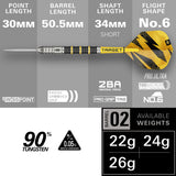 Target Buzz SP02 90% Swiss Point steel-tip darts – dimensions and specifications