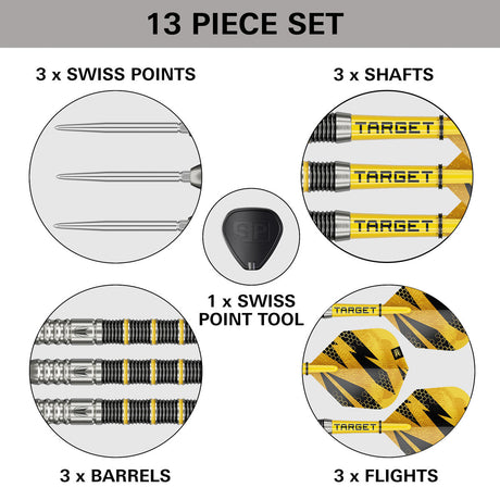 Target Buzz SP02 90% Swiss Point steel-tip darts – box contents
