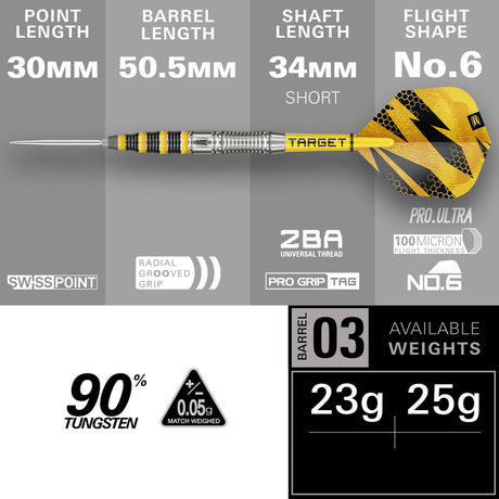 Target Buzz SP03 90% Swiss Point steel-tip darts – dimensions and specifications