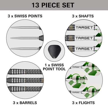 Target Charlie Manby 95% Swiss Point steel-tip darts – box contents