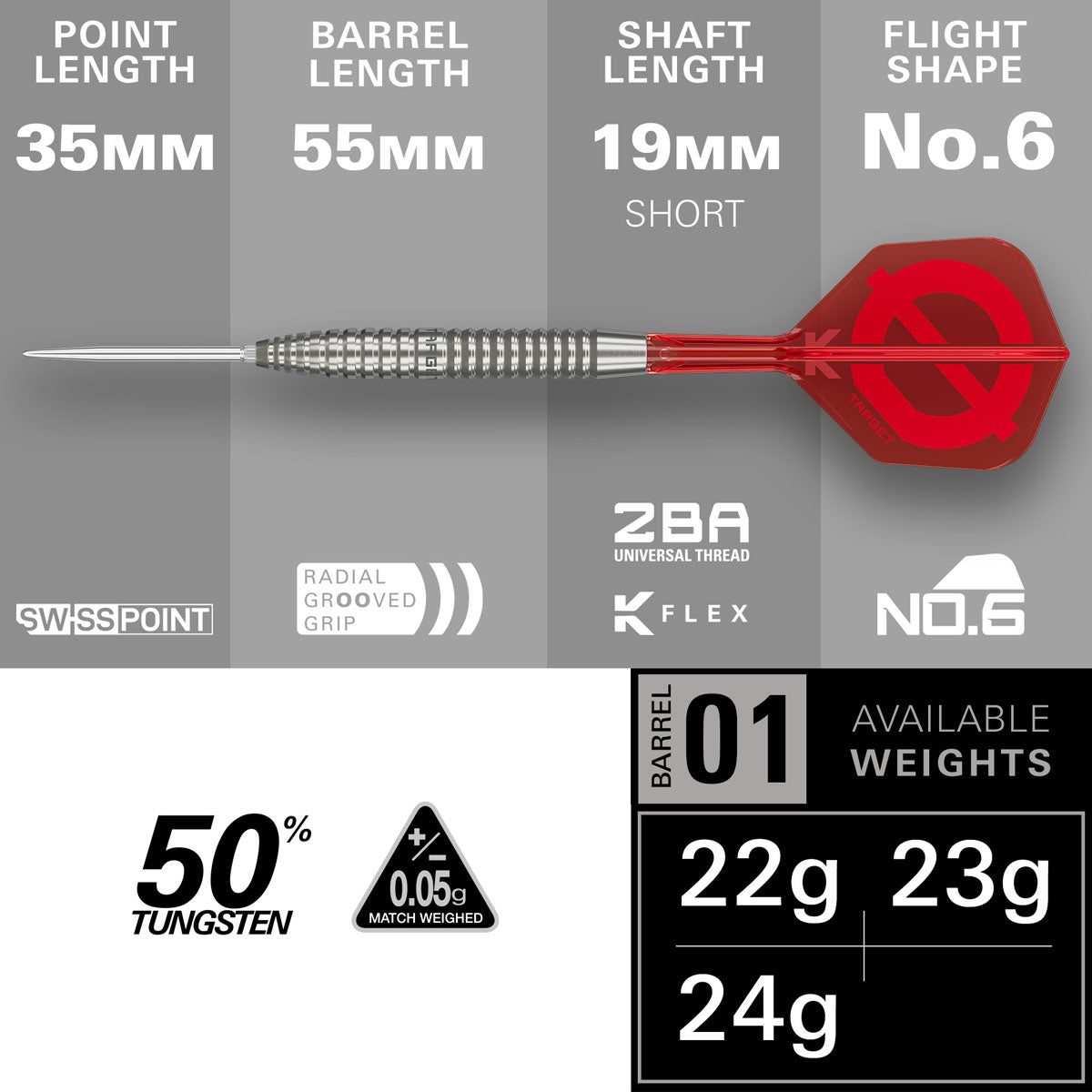 Target GROUP O 02 darts – barrel dimensions and specifications