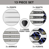 Target Justin Hood 90% Swiss Point steel-tip darts – box contents