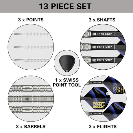 Target Justin Hood 90% Swiss Point steel-tip darts – box contents