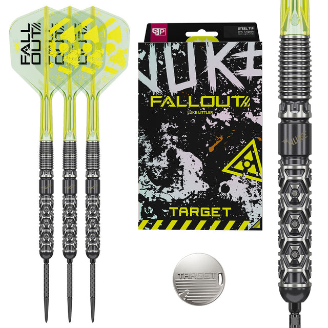 Target Luke Littler Nuke Fallout 90% Swiss Point steel-tip darts – main product image