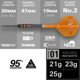 Target Raymond van Barneveld RVB 95K Swiss Point 95% tungsten steel-tip darts – barrel dimensions and specifications
